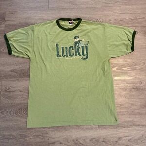 Vintage 2006 Lucky Charms Shirt XL Ringer Tee Heather Green Lucky Leprechaun TNT